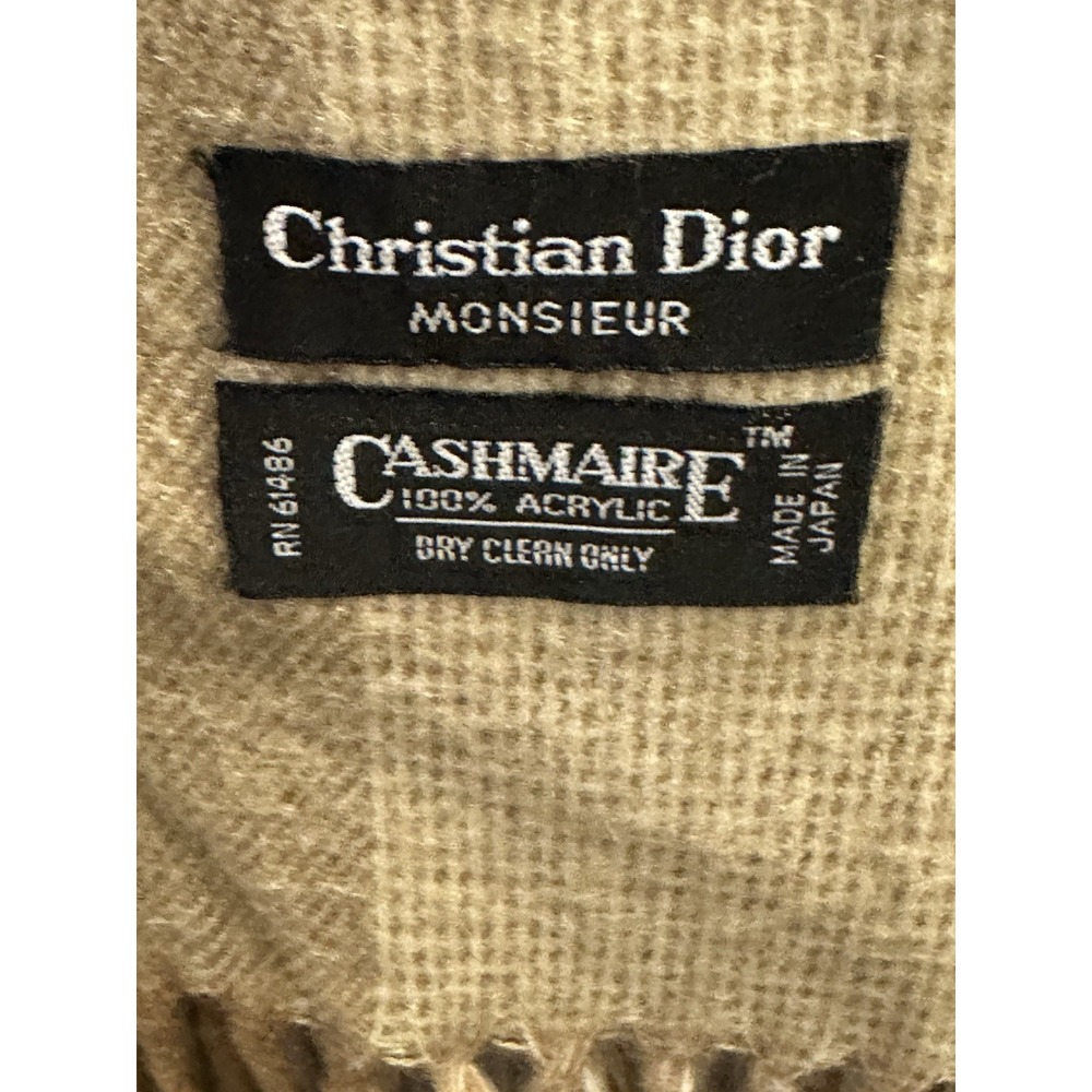 Christian Dior 100% Acrylic With Fringe Scarf Vintage Camel Striped Classic Scar